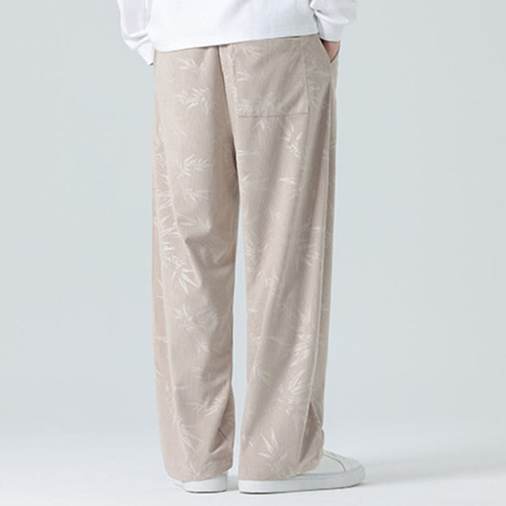 Pantalones anchos de pana con estampado de bambú y Buddha Stones para hombre con bolsillos - image 4