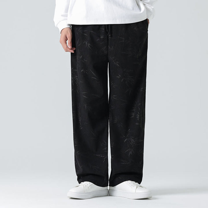 Pantalones anchos de pana con estampado de bambú y Buddha Stones para hombre con bolsillos - image 9