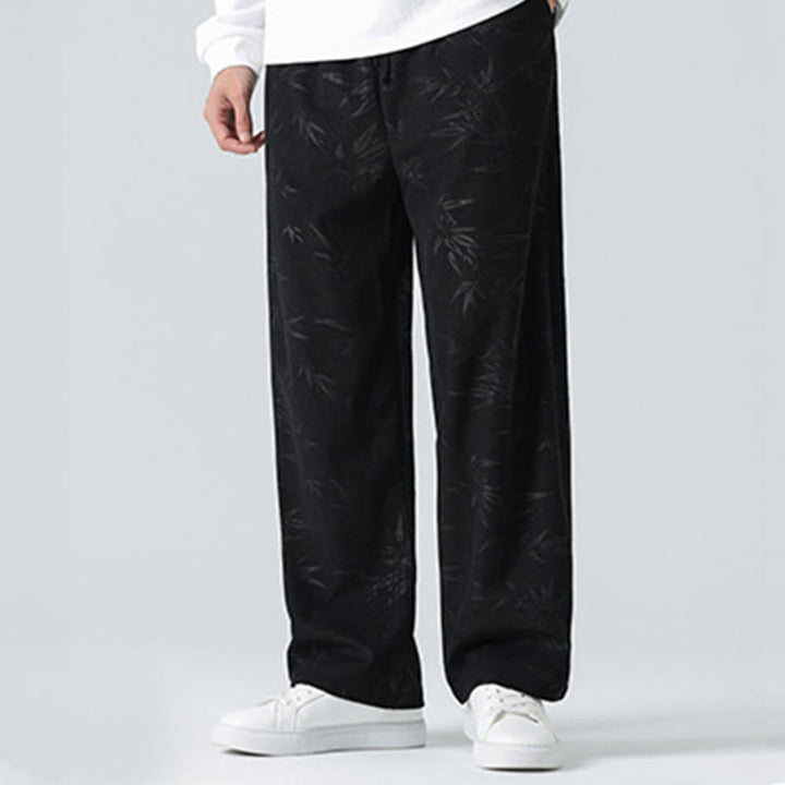 Pantalones anchos de pana con estampado de bambú y Buddha Stones para hombre con bolsillos - image 10