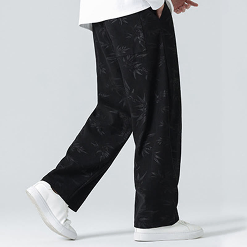 Pantalones anchos de pana con estampado de bambú y Buddha Stones para hombre con bolsillos - image 13