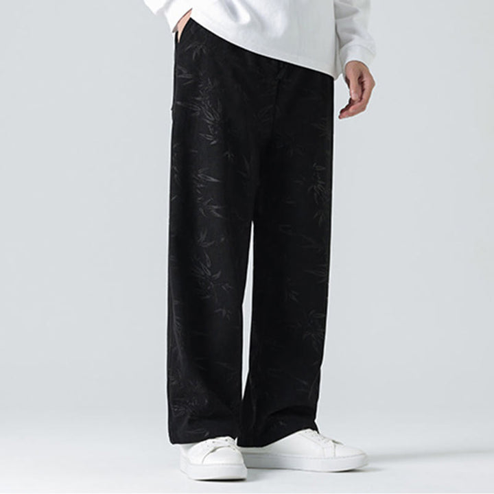 Pantalones anchos de pana con estampado de bambú y Buddha Stones para hombre con bolsillos - image 15