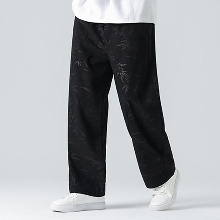 Pantalones anchos de pana con estampado de bambú y Buddha Stones para hombre con bolsillos - image 14
