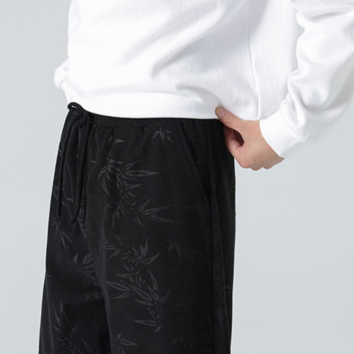 Pantalones anchos de pana con estampado de bambú y Buddha Stones para hombre con bolsillos - image 18