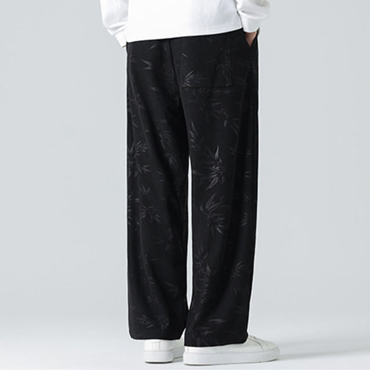 Pantalones anchos de pana con estampado de bambú y Buddha Stones para hombre con bolsillos - image 12