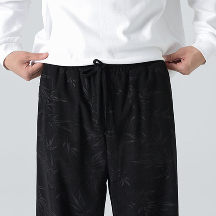 Pantalones anchos de pana con estampado de bambú y Buddha Stones para hombre con bolsillos - image 16