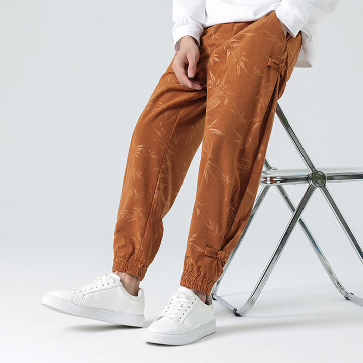 Pantalones de pana con botones de rana y bolsillos para hombre de Buddha Stones para otoño e invierno - SandyBrown - US/UK/AU46, EU56 (5XL) - image 0