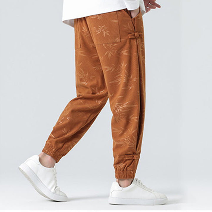 Pantalones de pana con botones de rana y bolsillos para hombre de Buddha Stones para otoño e invierno - image 3