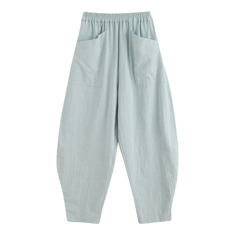 Pantalones harén de lino y algodón con ramio de color liso con cintura elástica y bolsillos para hombre de Buddha Stones - image 27