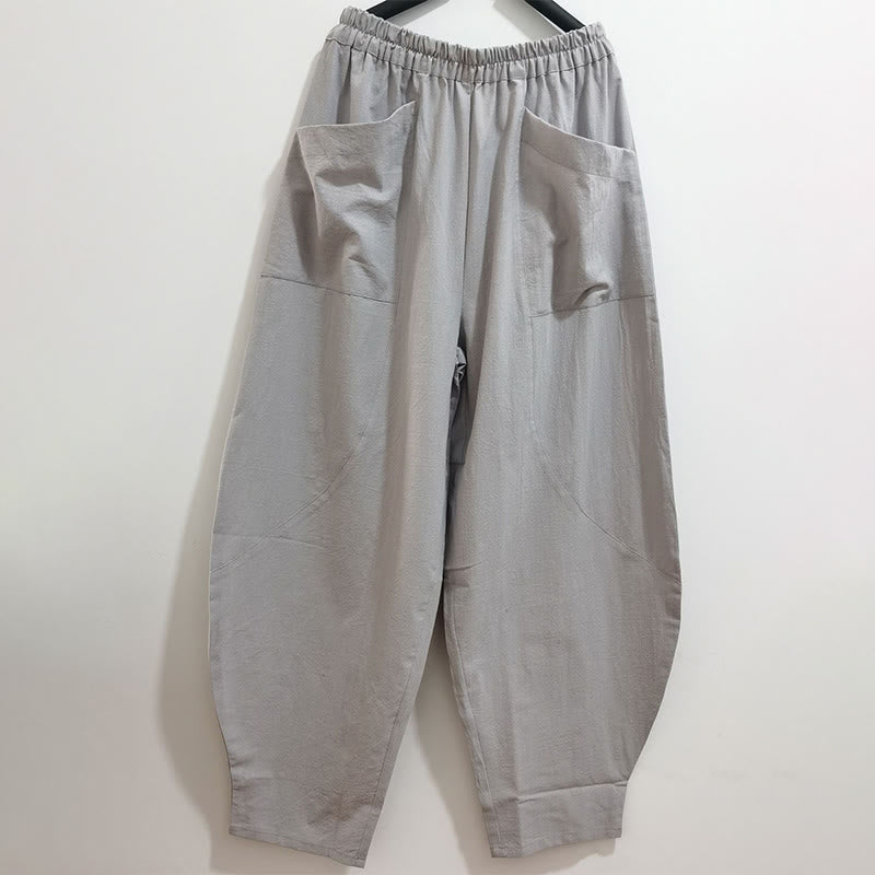 Pantalones harén de lino y algodón con ramio de color liso con cintura elástica y bolsillos para hombre de Buddha Stones