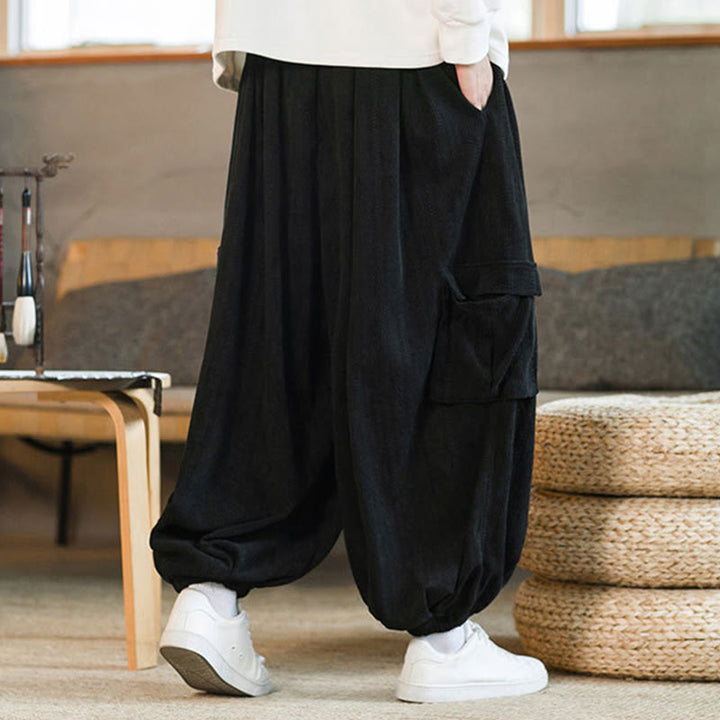Pantalones cargo de pana de chenilla con cordón y bolsillos para hombre de Buddha Stones para otoño e invierno - image 7