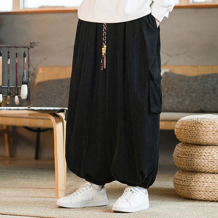 Pantalones cargo de pana de chenilla con cordón y bolsillos para hombre de Buddha Stones para otoño e invierno - image 2