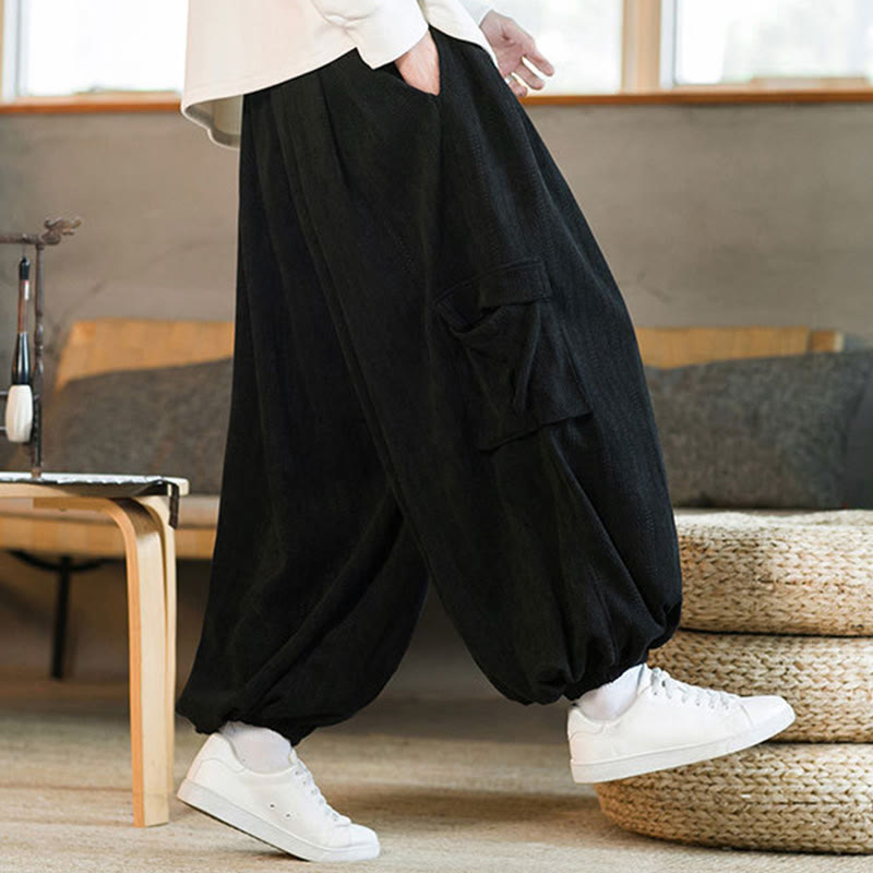 Pantalones cargo de pana de chenilla con cordón y bolsillos para hombre de Buddha Stones para otoño e invierno - image 8
