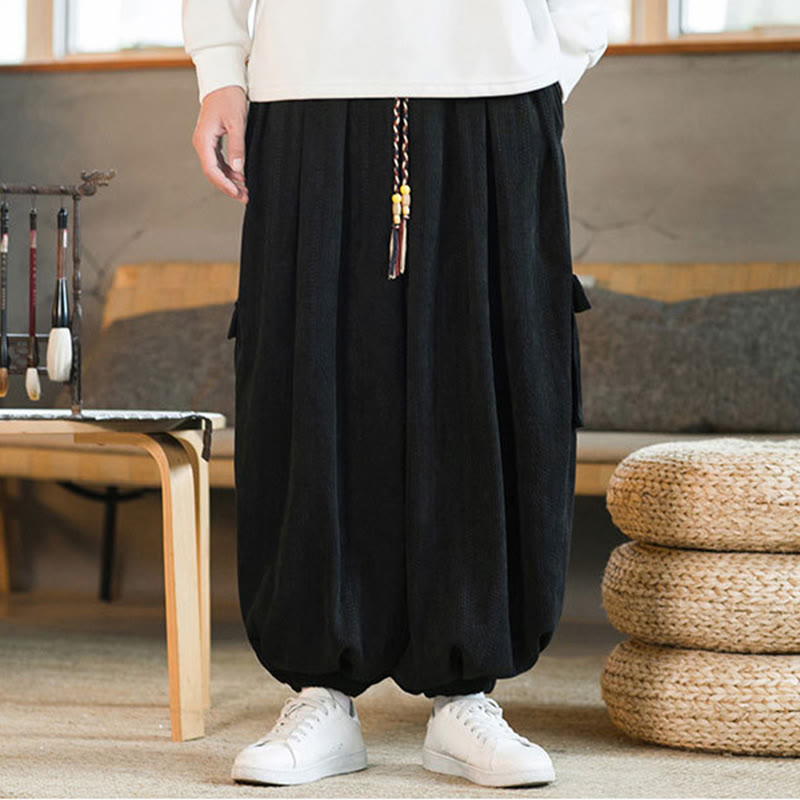 Pantalones cargo de pana de chenilla con cordón y bolsillos para hombre de Buddha Stones para otoño e invierno - image 1