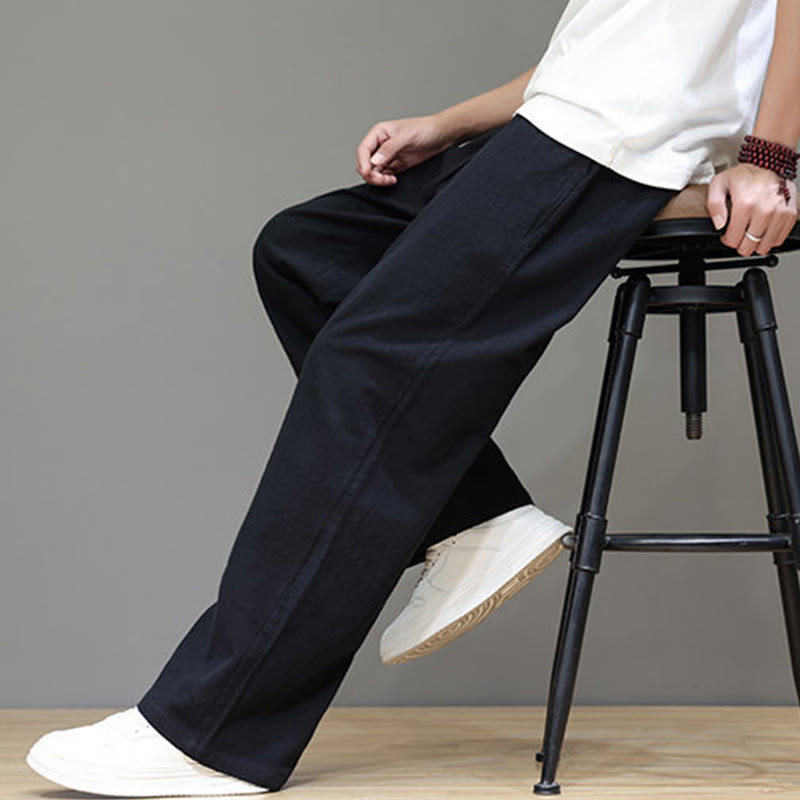 Pantalones rectos de lino y algodón de verano para hombre con bolsillos de Buddha Stones - image 38