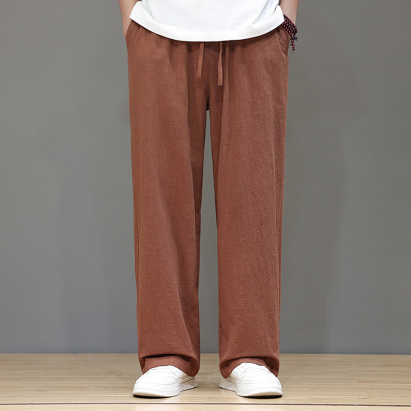 Pantalones rectos de lino y algodón de verano para hombre con bolsillos de Buddha Stones - image 40