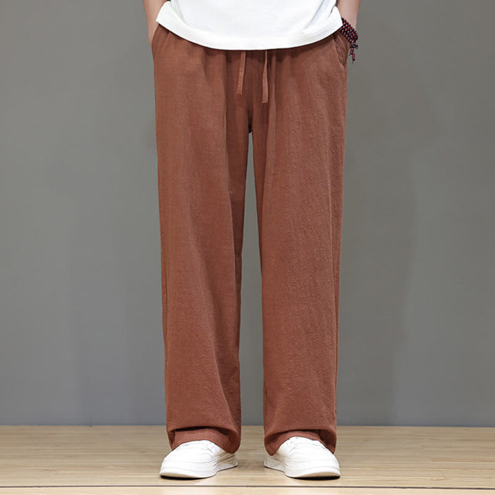 Pantalones rectos de lino y algodón de verano para hombre con bolsillos de Buddha Stones - image 40