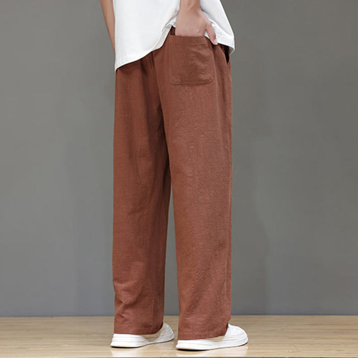 Pantalones rectos de lino y algodón de verano para hombre con bolsillos de Buddha Stones - image 43