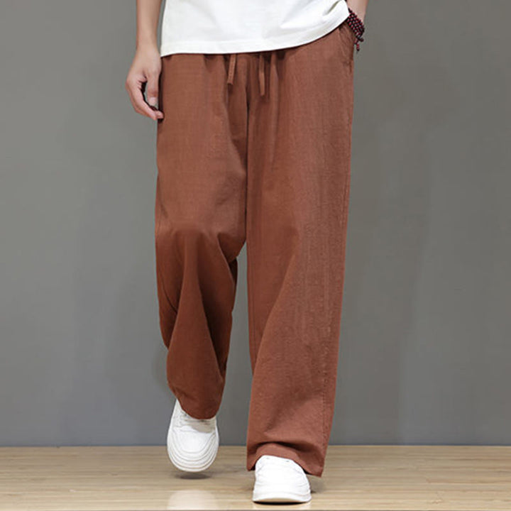 Pantalones rectos de lino y algodón de verano para hombre con bolsillos de Buddha Stones - image 43