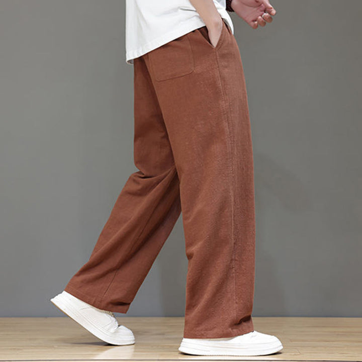Pantalones rectos de lino y algodón de verano para hombre con bolsillos de Buddha Stones - image 42