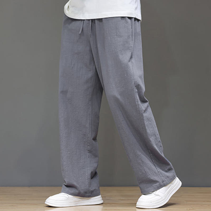 Pantalones rectos de lino y algodón de verano para hombre con bolsillos de Buddha Stones - Gris - US/UK/AU46, EU56 (5XL) - image 18