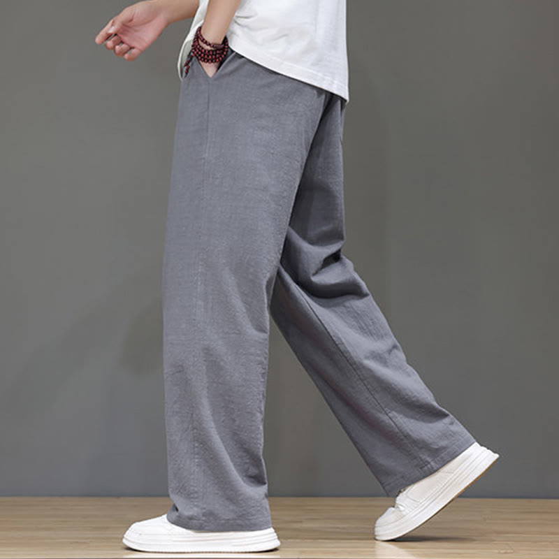 Pantalones rectos de lino y algodón de verano para hombre con bolsillos de Buddha Stones - image 24
