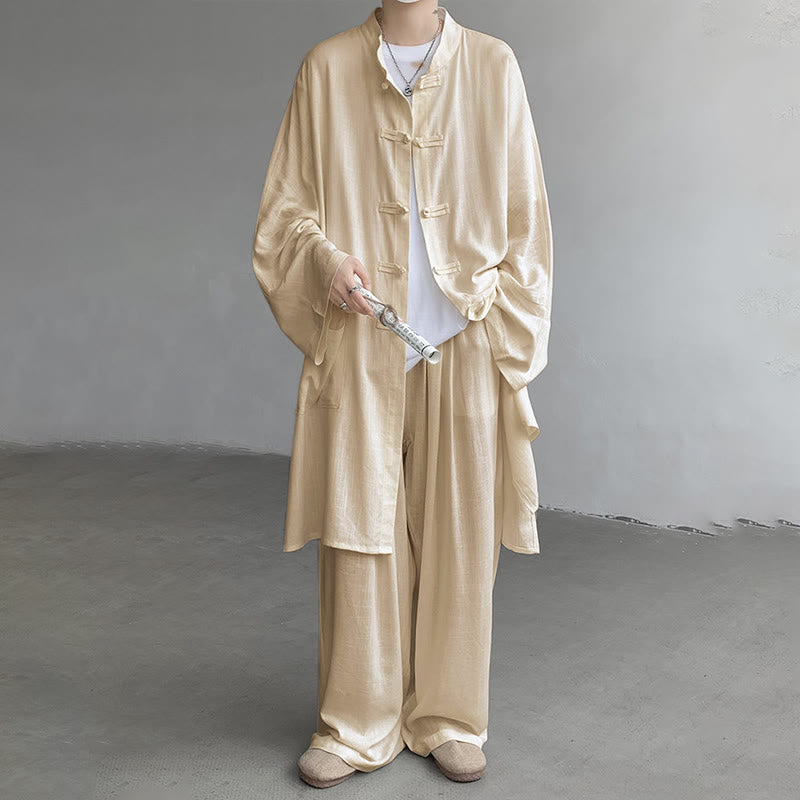 Conjunto de 2 Buddha Stones y pantalones de manga larga con botones de rana para hombre, de algodón, para meditación y zen - image 1