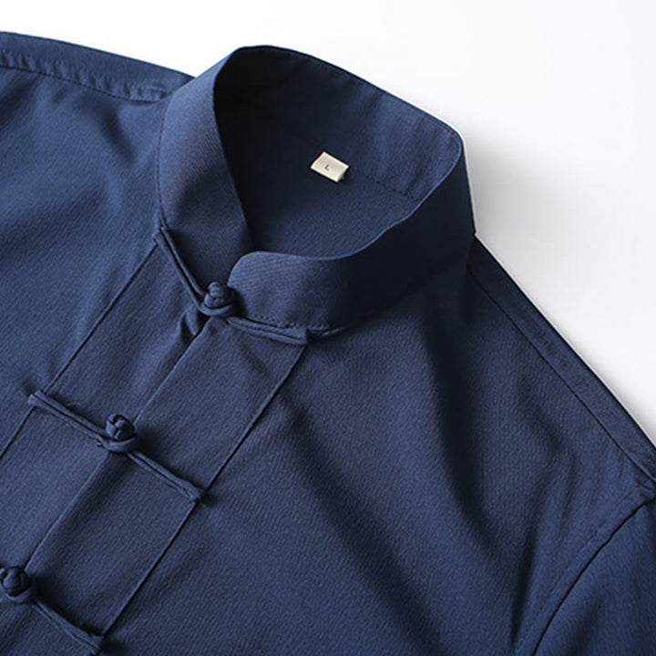 Conjunto de 2 piezas de camisa y pantalones de manga larga con botones de rana y traje tradicional de Tang con Buddha Stones para hombre - image 2