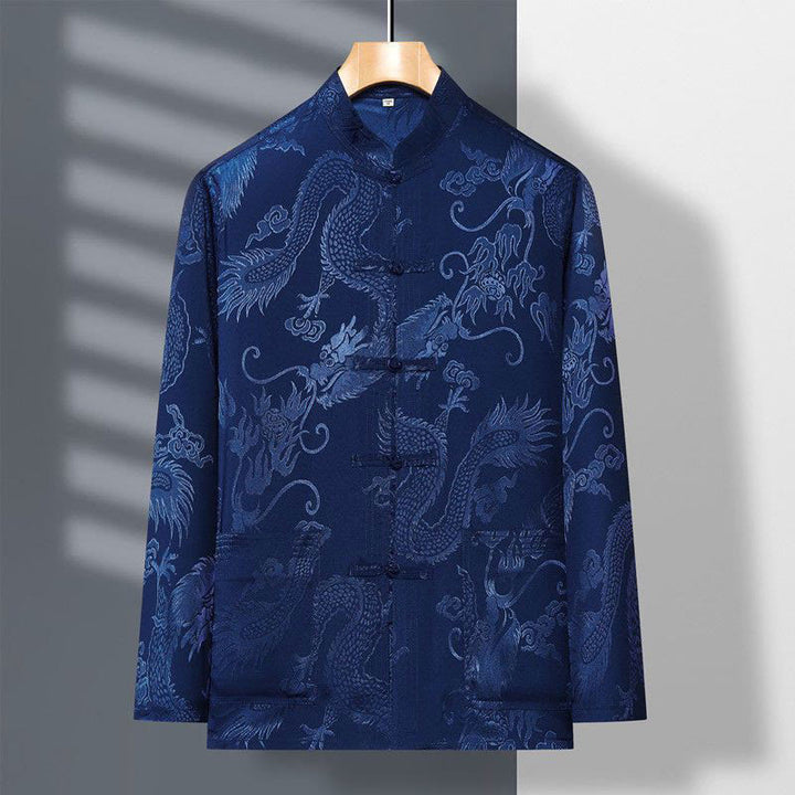 Conjunto de 2 piezas de camisa y pantalones de manga larga con botones de rana y dragón para hombre con Buddha Stones - image 1