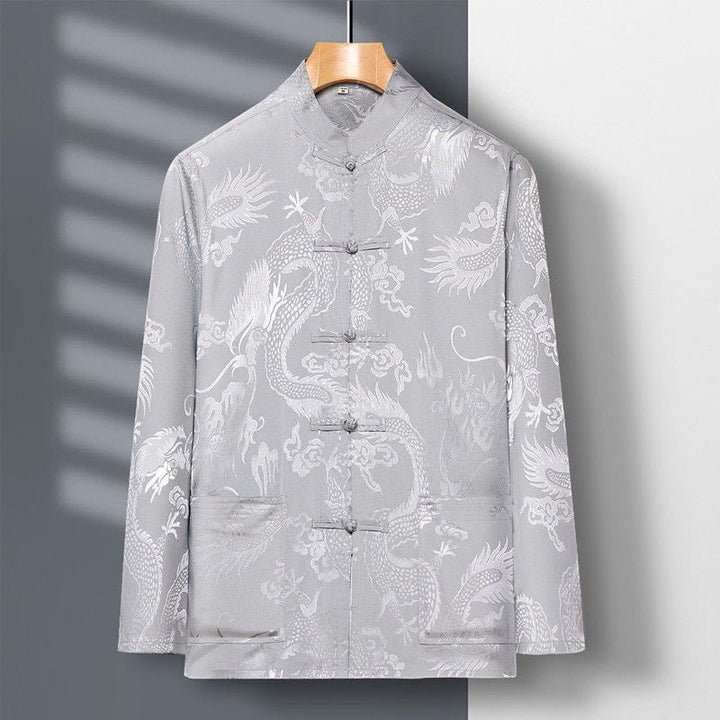 Conjunto de 2 piezas de camisa y pantalones de manga larga con botones de rana y dragón para hombre con Buddha Stones - image 9