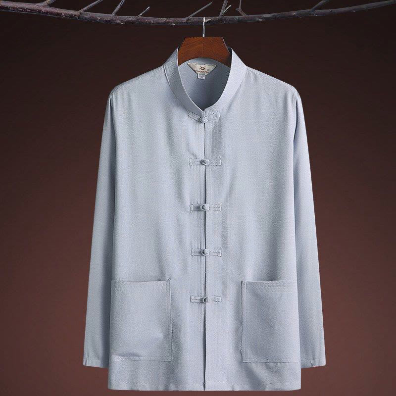 Conjunto de 2 piezas de traje Tang con botones de rana y camisa de manga larga para hombre, color liso, con Buddha Stones - image 5