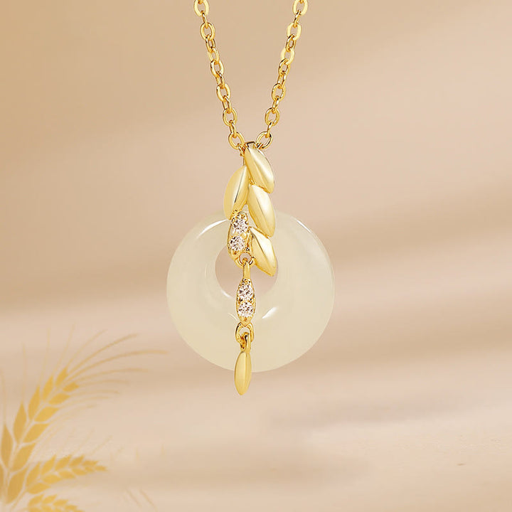 Colgante de plata de ley 925 con forma de trigo y jade hetiano con Buddha Stones