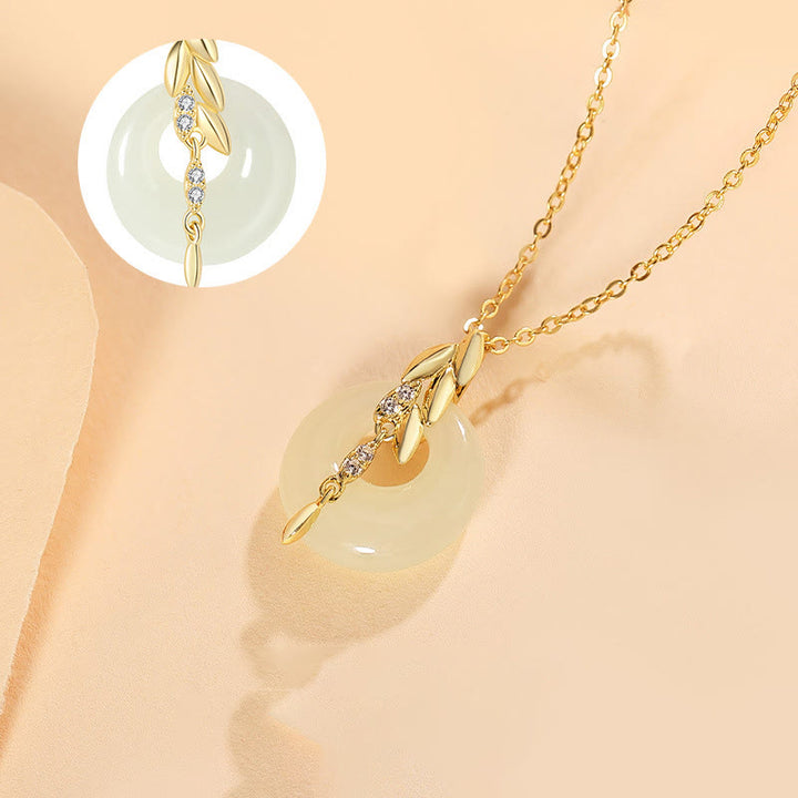 Colgante de plata de ley 925 con forma de trigo y jade hetiano con Buddha Stones