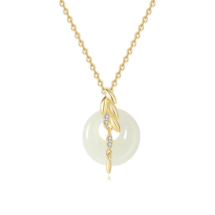 Colgante de plata de ley 925 con forma de trigo y jade hetiano con Buddha Stones