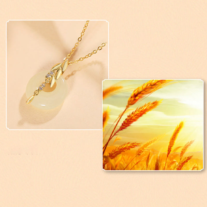 Colgante de plata de ley 925 con forma de trigo y jade hetiano con Buddha Stones