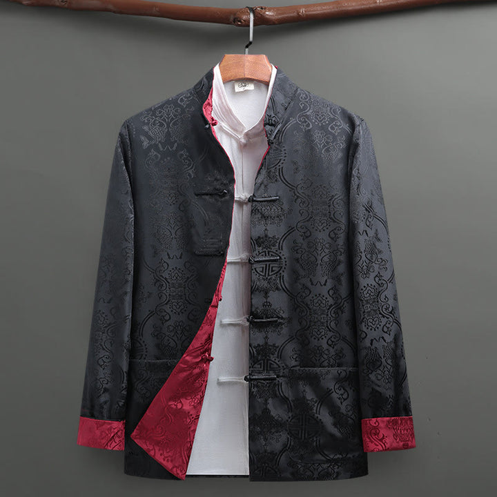 Traje Tang con Buddha Stones para hombre con estampado de peces koi y manga larga, chaqueta y camisa con bolsillos