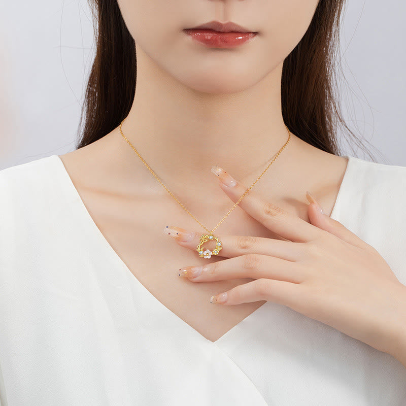 Collar con colgante de plata de ley 925 con Buddha Stones, circonita cúbica, mariposa, flor de durazno y bendición - image 8