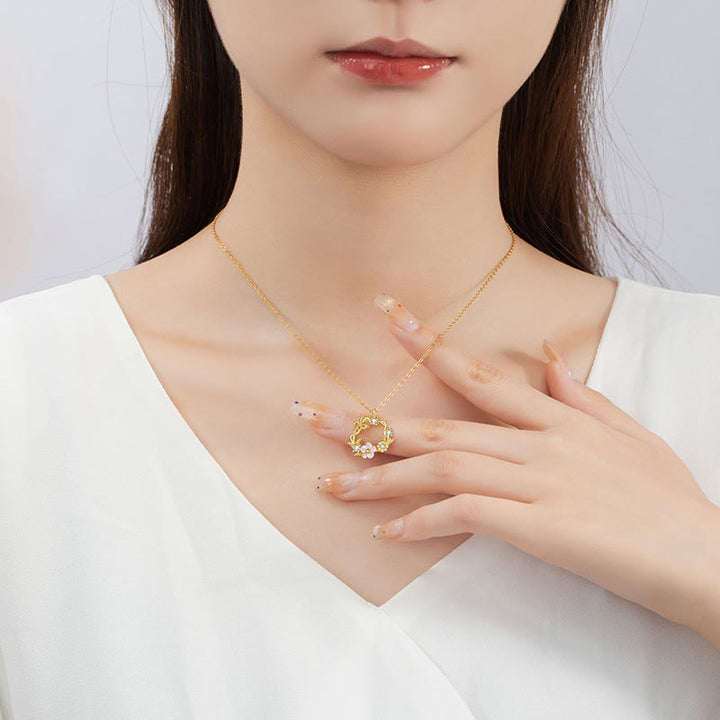 Collar con colgante de plata de ley 925 con Buddha Stones, circonita cúbica, mariposa, flor de durazno y bendición - image 8