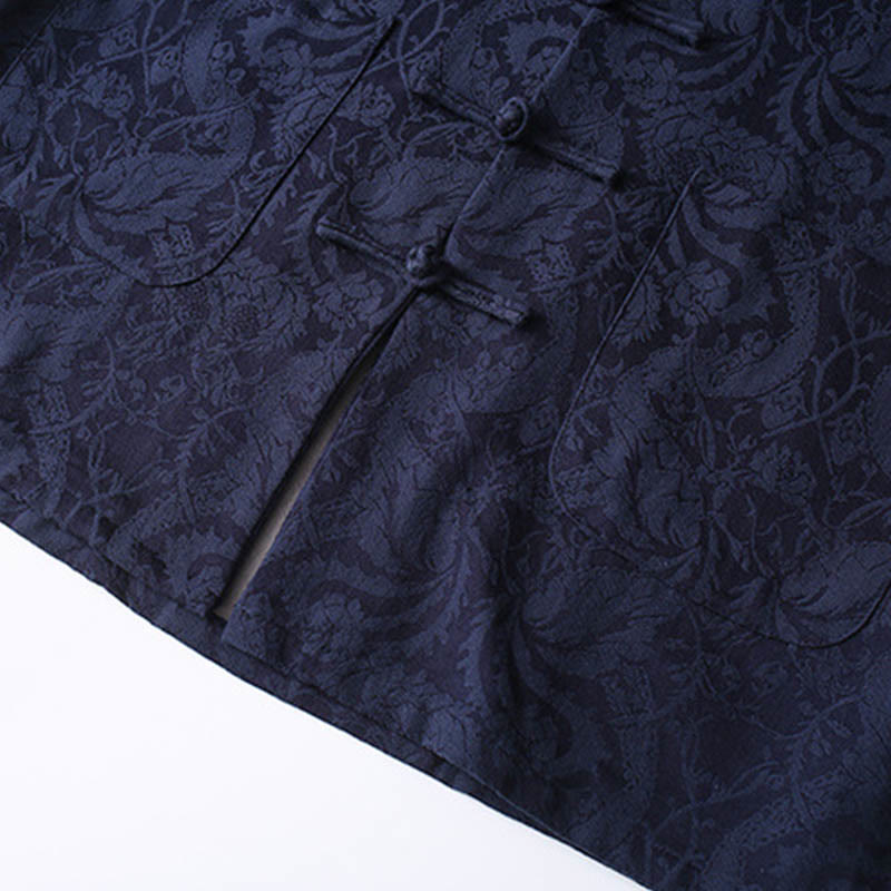 Conjunto de 2 Buddha Stones de traje Tang para hombre con diseño de enredadera de jacquard y botones de rana de algodón, camisa de manga larga y pantalones - image 7