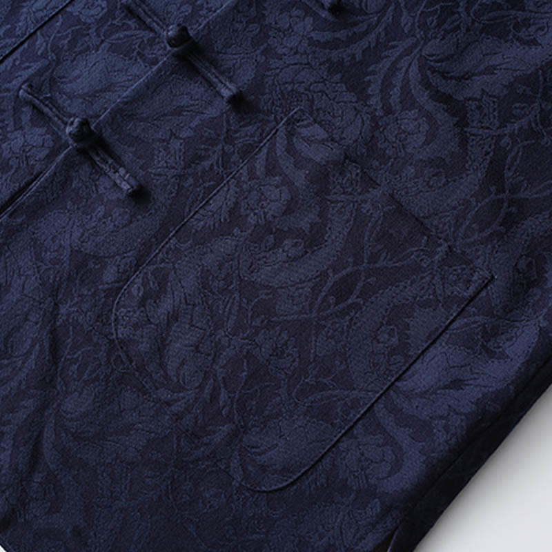 Conjunto de 2 Buddha Stones de traje Tang para hombre con diseño de enredadera de jacquard y botones de rana de algodón, camisa de manga larga y pantalones - image 5