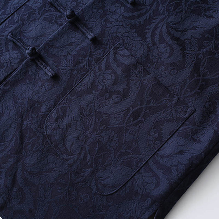 Conjunto de 2 Buddha Stones de traje Tang para hombre con diseño de enredadera de jacquard y botones de rana de algodón, camisa de manga larga y pantalones - image 5