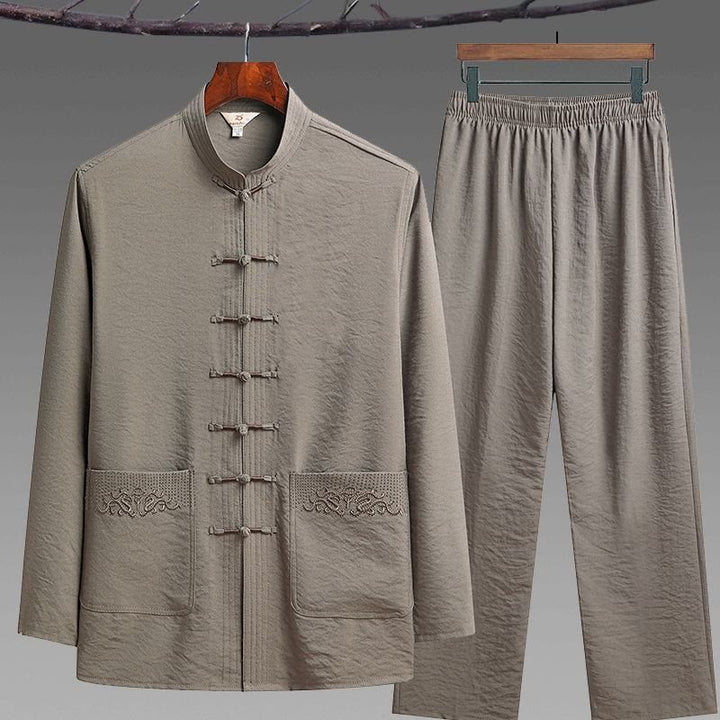 Conjunto de 2 piezas de camisa y pantalones de manga larga con botones de rana para hombre con traje Tang sencillo y Buddha Stones - Broncearse - Juego de 2 piezas - US/UK/AU42, UE52 (4XL) - image 14