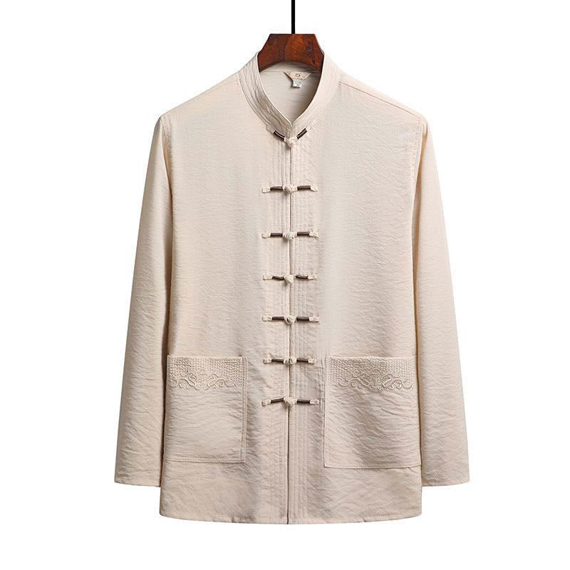 Conjunto de 2 piezas de camisa y pantalones de manga larga con botones de rana para hombre con traje Tang sencillo y Buddha Stones - Sopa de mariscos - Camisa - US/UK/AU44, EU54 (4XL) - image 19