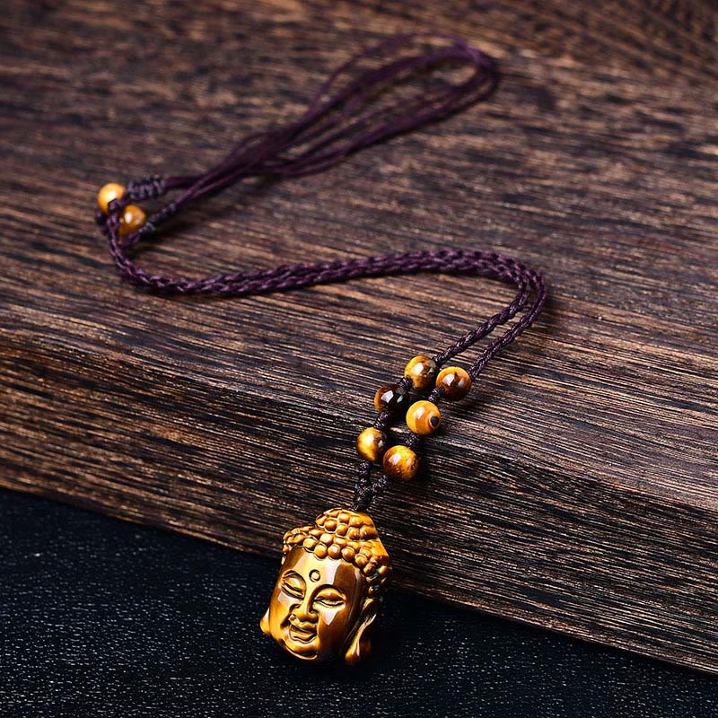 Collar con colgante de cabeza de Buda con Buddha Stones y ojo de tigre - image 18
