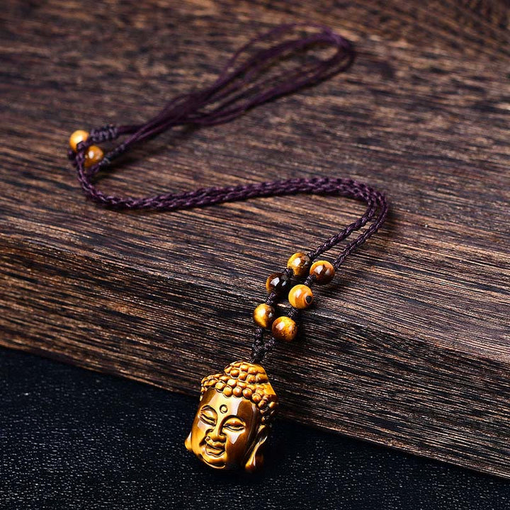 Collar con colgante de cabeza de Buda con Buddha Stones y ojo de tigre - image 18