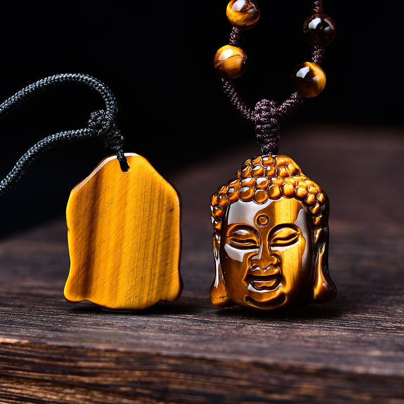 Collar con colgante de cabeza de Buda con Buddha Stones y ojo de tigre - image 19