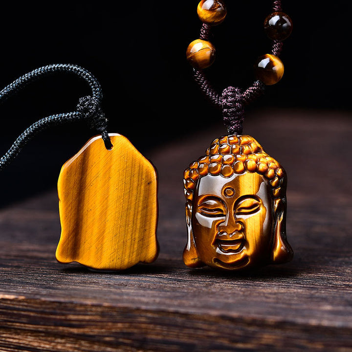 Collar con colgante de cabeza de Buda con Buddha Stones y ojo de tigre - image 19