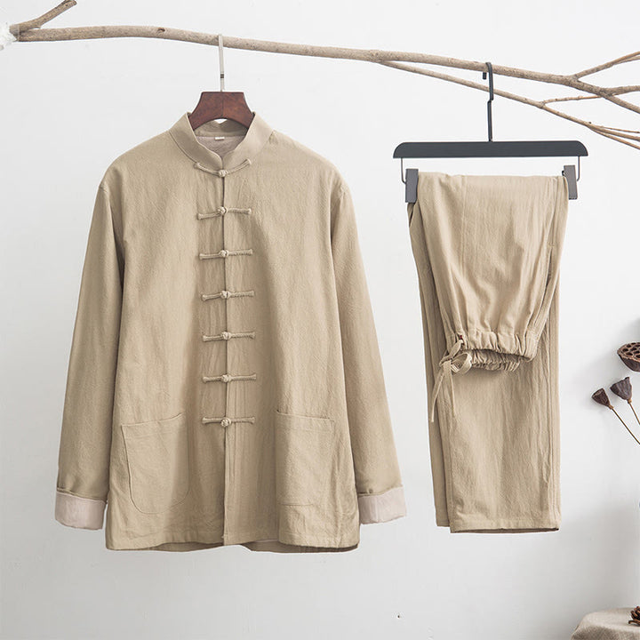 Conjunto de 2 piezas de camisa y pantalones de manga larga con botones de rana de lino para hombre con Buddha Stones - Mocasín - US/UK/AU44, EU54 (4XL) - image 20