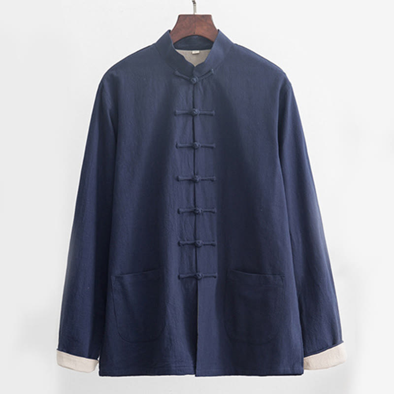 Conjunto de 2 piezas de camisa y pantalones de manga larga con botones de rana de lino para hombre con Buddha Stones - image 24