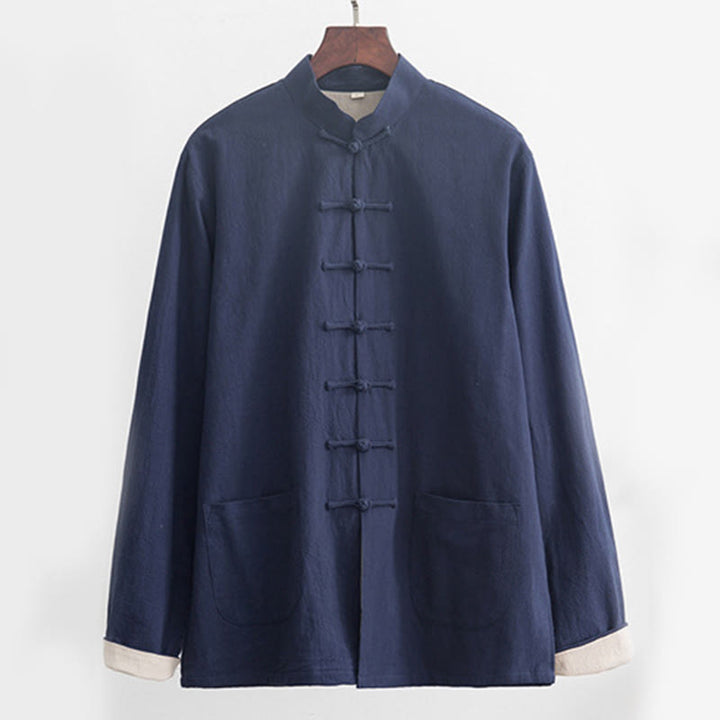 Conjunto de 2 piezas de camisa y pantalones de manga larga con botones de rana de lino para hombre con Buddha Stones - image 24