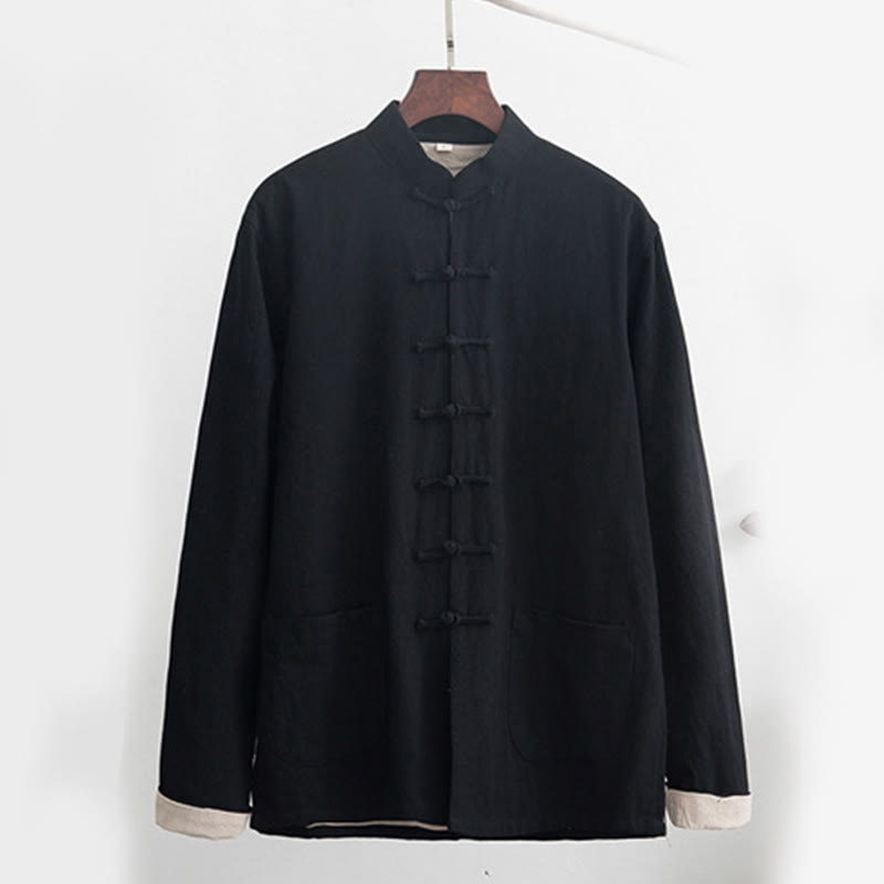 Conjunto de 2 piezas de camisa y pantalones de manga larga con botones de rana de lino para hombre con Buddha Stones - image 3